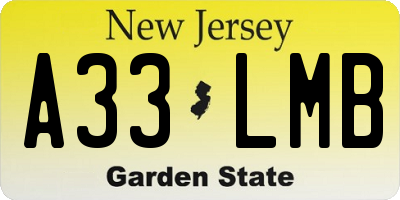 NJ license plate A33LMB