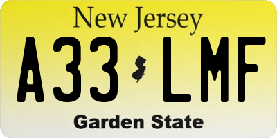 NJ license plate A33LMF