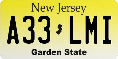 NJ license plate A33LMI