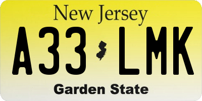 NJ license plate A33LMK