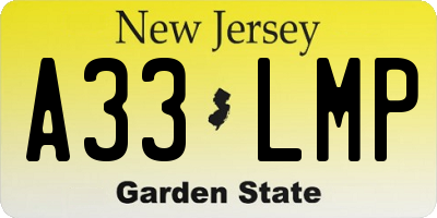 NJ license plate A33LMP