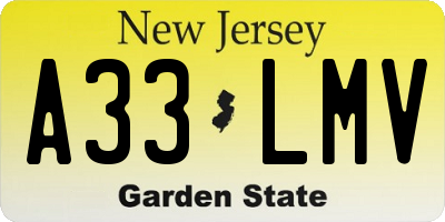 NJ license plate A33LMV
