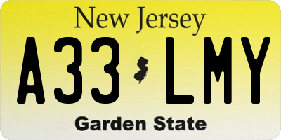 NJ license plate A33LMY