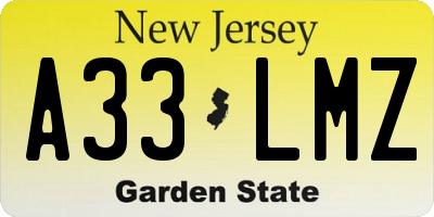 NJ license plate A33LMZ