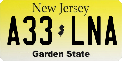 NJ license plate A33LNA