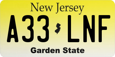 NJ license plate A33LNF