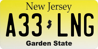 NJ license plate A33LNG