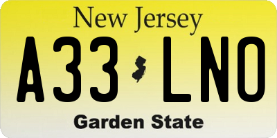NJ license plate A33LNO