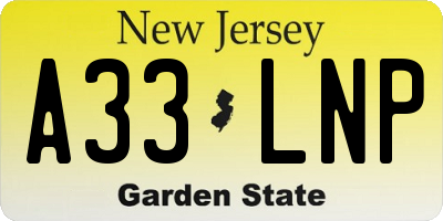 NJ license plate A33LNP