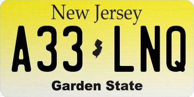 NJ license plate A33LNQ