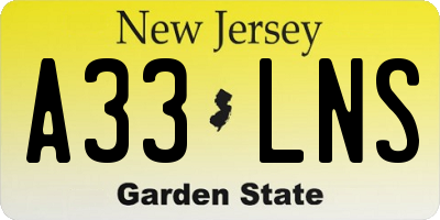 NJ license plate A33LNS