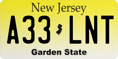 NJ license plate A33LNT
