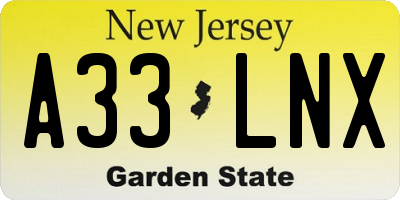 NJ license plate A33LNX