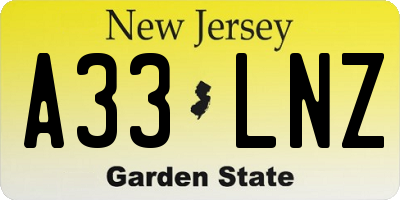 NJ license plate A33LNZ