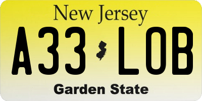 NJ license plate A33LOB