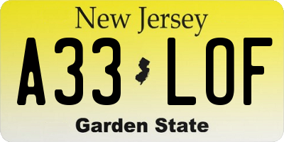 NJ license plate A33LOF