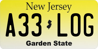 NJ license plate A33LOG