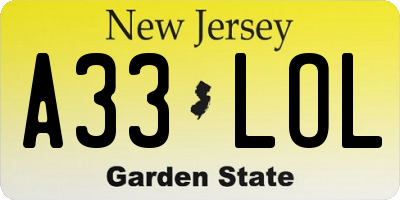 NJ license plate A33LOL