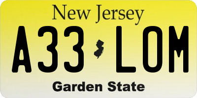NJ license plate A33LOM