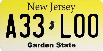 NJ license plate A33LOO