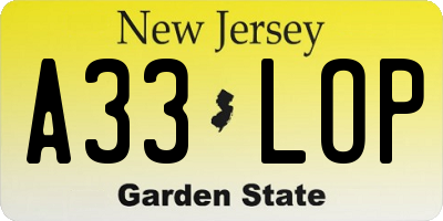 NJ license plate A33LOP