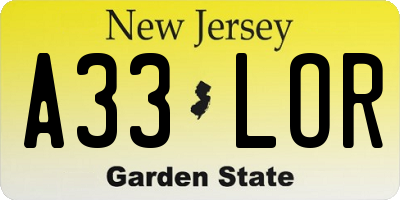 NJ license plate A33LOR