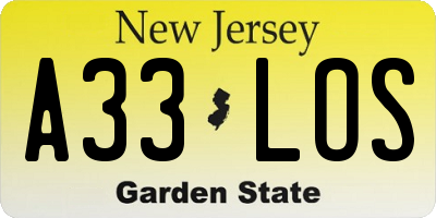 NJ license plate A33LOS