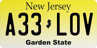NJ license plate A33LOV