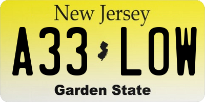 NJ license plate A33LOW