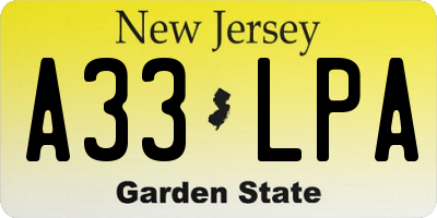 NJ license plate A33LPA