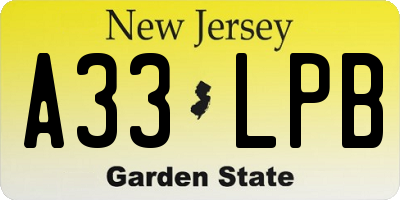 NJ license plate A33LPB