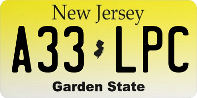 NJ license plate A33LPC