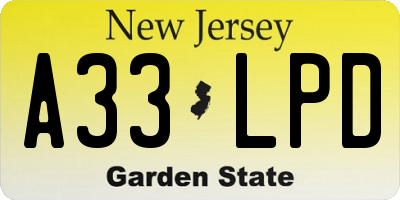 NJ license plate A33LPD