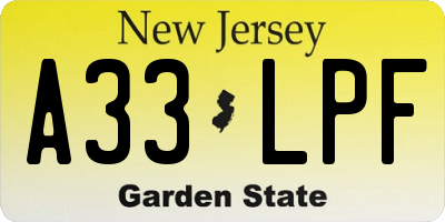 NJ license plate A33LPF