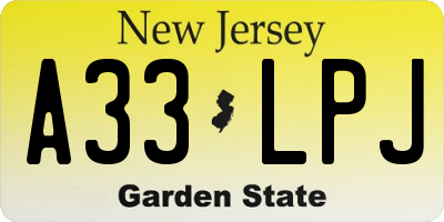 NJ license plate A33LPJ