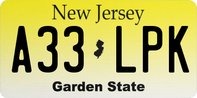 NJ license plate A33LPK
