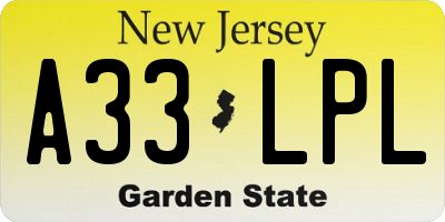 NJ license plate A33LPL