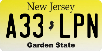 NJ license plate A33LPN