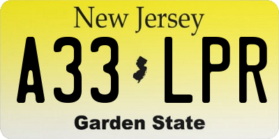 NJ license plate A33LPR