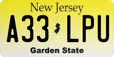 NJ license plate A33LPU