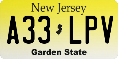 NJ license plate A33LPV