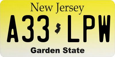 NJ license plate A33LPW