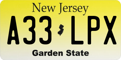 NJ license plate A33LPX