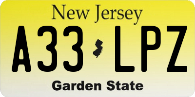 NJ license plate A33LPZ