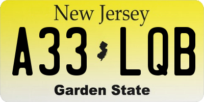 NJ license plate A33LQB