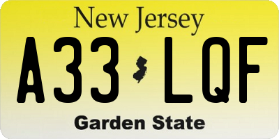 NJ license plate A33LQF