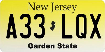 NJ license plate A33LQX