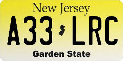 NJ license plate A33LRC