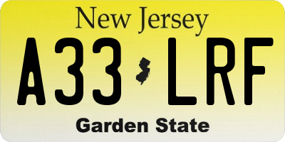 NJ license plate A33LRF