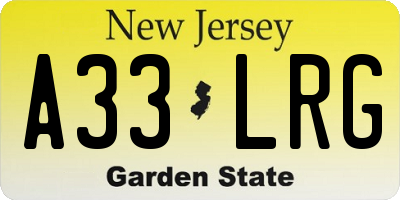 NJ license plate A33LRG